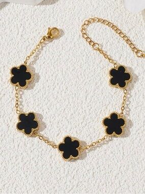 18K Gold Plated Clover Bracelet-Double Sided, Adjustable Lucky Clover